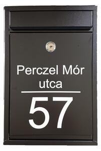 Klasszikus fém postaláda, gravírozott felirattal, fekete előlappal
