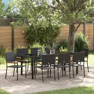 VidaXL Kert étkező szett 9 pcs Fekete 190 x 90 x 75 cm polirattan
