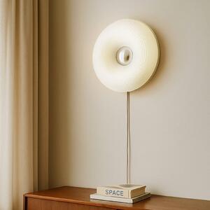 Lindby LED asztali/fali lámpa Fjora, fehér/króm, Ø 30 cm, dimmelhető, dimmelhető, Fehér / opál, Nappali / Étkező, Üveg, Dizájn