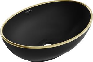 Mexen Elza 40 x 33 cm-es pultra szerelhető mosdókagyló, fekete matt/arany szegéllyel - 21014025