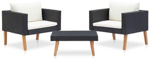 VidaXL Kerti Ülőgarnitúra - 3 részes - Fekete Polyrattan