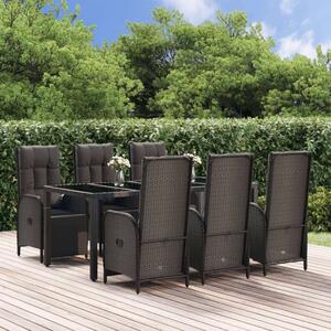 VidaXL 7 részes Kerti Étkezőgarnitúra - Fekete Polyrattan