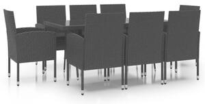 VidaXL - 9 részes Kerti Étkezőgarnitúra - Polyrattan - Fekete