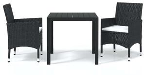 VidaXL - 3 részes Kerti Étkezőgarnitúra - Fekete Polyrattan