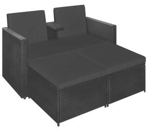 Polyrattan Kerti Bútorszett - 3 részes - Fekete