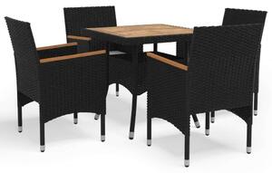 VidaXL Kerti Étkezőgarnitúra - 5 részes - Fekete Polyrattan