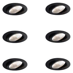 6 darabos süllyesztett spotlámpa készlet fekete 9,5 cm LED-del 1300 lm dimmelhető IP23 - Gaius