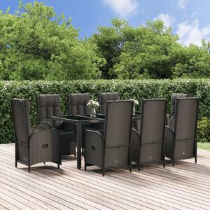 VidaXL Polyrattan Kerti Étkezőgarnitúra - 9 részes - Fekete