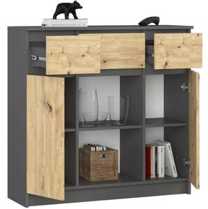 Akord K100 Modern Komód Laminált Grafit-Artisan Tölgy 6 Polcos