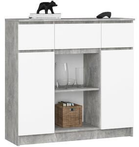 Akord K100 Modern Komód Laminált Beton-Fehér 3 Fiókos