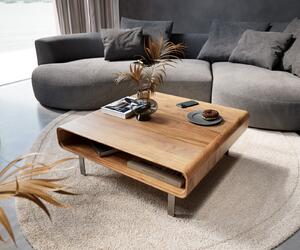 DELIFE Dohányzóasztal Anaya 90x90 cm akác természetes 1 rekesz L alakú láb rozsdamentes acél