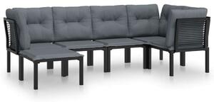 Polyrattan Kerti Ülőgarnitúra - Fekete-Szürke - 6 részes