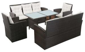 VidaXL 5-részes barna polyrattan kerti bútorszett párnákkal