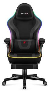 Gamer szék RGB smart , szövet, lábtartó, LED világítással, fekete