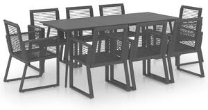 Kültéri Étkezőgarnitúra - Fekete PVC Rattan - 8 Fős