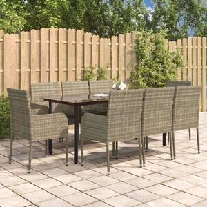 Polyrattan Kerti Étkezőgarnitúra - 8 Szék + Asztal - Fekete-Szürke