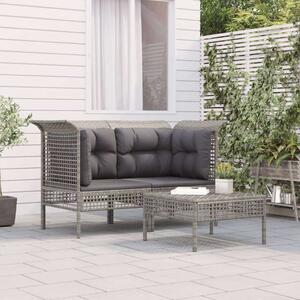 VidaXL 3 részes szürke polyrattan kerti ülőgarnitúra párnákkal