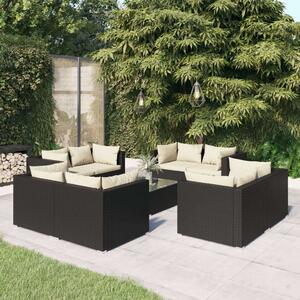 VidaXL Polyrattan Kerti Ülőgarnitúra - 9 részes - Fekete