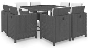 VidaXL Kültéri Étkezőgarnitúra - 9 részes - Fekete Polyrattan