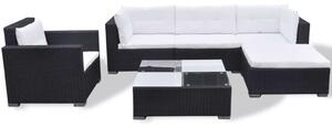 Polyrattan Kerti Ülőgarnitúra - 6 részes - Fekete