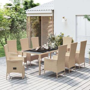 VidaXL Kerti Étkezőgarnitúra - Polyrattan - 9 részes - Bézs