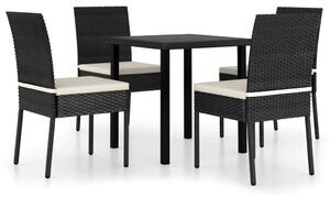 Polyrattan Kerti Étkezőgarnitúra - 5 részes - Fekete
