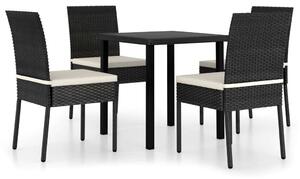 Polyrattan Kerti Étkezőgarnitúra - 5 részes - Fekete