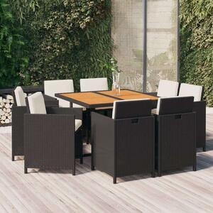 VidaXL Polyrattan Kerti Étkezőgarnitúra - 9 részes, Fekete