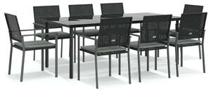 VidaXL 9-részes polyrattan és acél kerti étkezőgarnitúra párnával