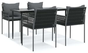 VidaXL 5-részes polyrattan és acél kerti étkezőgarnitúra párnával