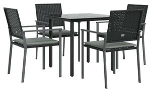 VidaXL 5-részes polyrattan és acél kerti étkezőgarnitúra párnával