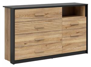 Komód Livdela 103, Laminált forgácslap, 90x151x41cm, Világos tölgy, Fekete
