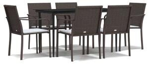 VidaXL 7-részes polyrattan és acél kerti étkezőgarnitúra párnával