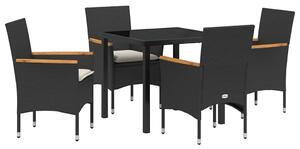 VidaXL Kert étkező szett párnával 5 pcs Fekete Poli rattan