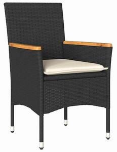 VidaXL Kert étkező szett párnával 5 pcs Fekete Poli rattan