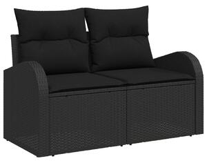 13 Darabos Kerti Kanapé Szett Párnákkal Fekete Poli Rattan Akáccal, 2-Fős Kerti Kanapé Párnákkal Fekete Poli Rattan, 3 Darabos Kerti Étkező Szett Párnákkal Fekete Poli Rattan Akáccal
