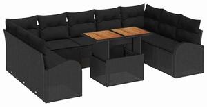 VidaXL Fekete Poli Rattan Kerti Kanapé Szett - 5 db, Tárolóval & Párnákkal