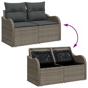 6 Darabos Kerti Kanapé Szett Párnákkal Szürke Poly Rattan, 2 Személyes Kerti Kanapé Tárolóval &amp; Párnákkal Szürke Poly Rattan