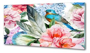 Konyhai fali panel Virágok és madarak