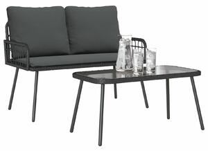 VidaXL Kert étkező szett 2 pcs Fekete polirattan