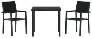 VidaXL Kert étkező szett 3 pcs Fekete Poli rattan