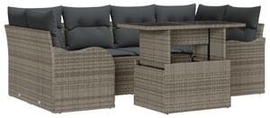 7 részes kertibútor szett párnákkal szürke poly rattan, 2 személyes kertibútor párnákkal szürke poly rattan