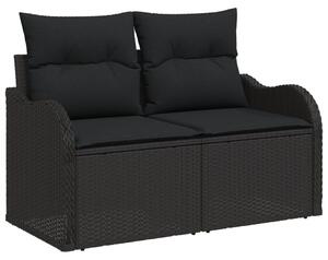 5 részes kerti kanapé szett párnákkal fekete poli rattan, 2 személyes kerti kanapé párnákkal fekete poli rattan