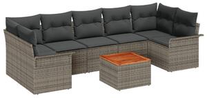 8 darabos Kerti Kanapé Szett Párnákkal Szürke Poli Rattan Acacia, 2-fős Kerti Kanapé Tárolóval és Párnákkal Szürke Poli Rattan