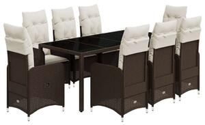 Polyrattan Kerti Bútor Szett - 8 Szék + Asztal - Barna