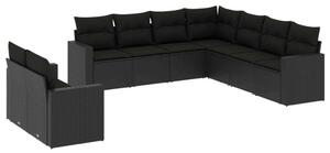 VidaXL Polyrattan Kerti Ülőgarnitúra - 9 részes - Fekete