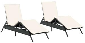 VidaXL Napozóágy - 2 db - Fekete Polyrattan - Párnával