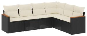 VidaXL 6 részes fekete polyrattan kerti ülőgarnitúra párnákkal