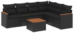 VidaXL Polyrattan Kerti Ülőgarnitúra - 7 részes, Fekete