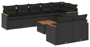 VidaXL 9 részes Kerti Ülőgarnitúra - Fekete Polyrattan